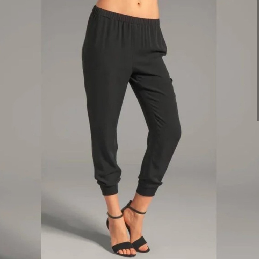 Theory Black 100% Silk Jogger Pants
